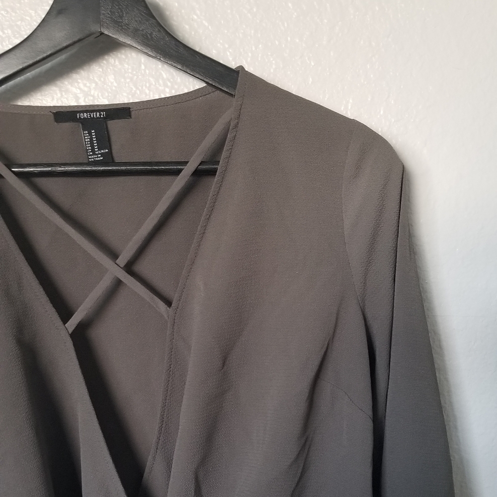 Olive Green Open Front Blouse